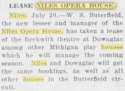 Niles Opera House - 20 Jul 1907 Article (newer photo)